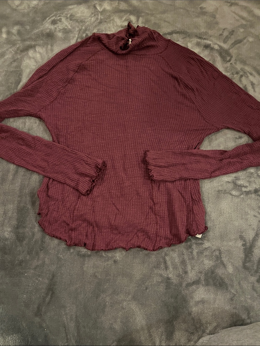 Free People Ribbed Mock Neck Long Sleeve Top - Burgundy